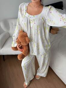 DAZY Women Floral Print Top And Pants Pajama Set - Pink - View 3