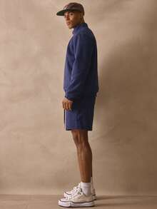 Musero Long Sleeve Quater Zip Style Top Co Ord Tracksuit Set Basic Shorts Autumn Winter Essentials - Navy Blue - View 3