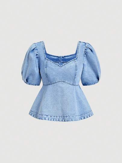 Sweetra Women's Casual Denim Blouse