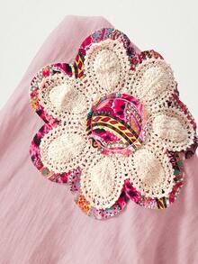 Bohemela Áo thun cổ tròn in họa tiết chắp vá BOHO thường ngày dành cho nữ, mùa thu - Hồng - Xem 8