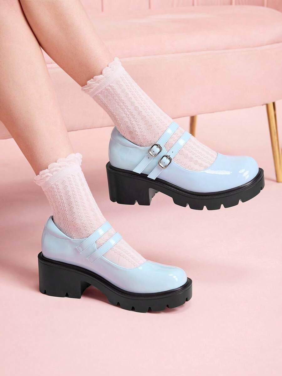 CUCCOO DOLLMOD Women's Platform Wedge Comfortable Fashion Loafer Shoes New Year Holiday Valentine's Day - milk blue - View 1