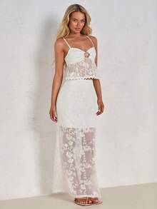 Glamine 女士夏季度假吊带背心上衣和半裙两件套 - 杏色 - 查看 6