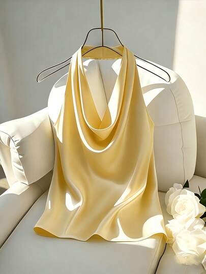 Franclia Nueva llegada Primavera/Verano Camiseta de mujer ajustada con escote halter y espalda descubierta