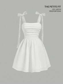 SHEIN MOD Petite 女士休闲纯色吊带迷你连衣裙，夏季 - 白色 - 查看 1