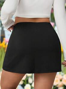 SHEIN EZwear Plus Size Women Black Casual Skort With Pockets - Black - View 2