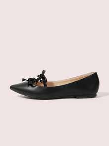CUCCOO DOLLMOD Women's Elegant Commuter Polka Dot Flats With Bow Decor For Christmas Valentine's Day - Graphite Black - View 7