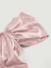 SHEIN MOD Đầm midi trễ vai thắt eo cỡ lớn dành cho nữ, màu đỏ tía, mùa thu/đông, Halloween, chủ đề "Ác mộng trước Giáng sinh", trang phục Halloween cho nữ, dự tiệc, thanh lịch, đầm satin đỏ, đầm trễ vai, đầm dạ hội đỏ, đầm dài đến bắp chân đỏ, đầm dự tiệc đỏ, đầm dự đám cưới cho nữ. - Hồng - Xem 4