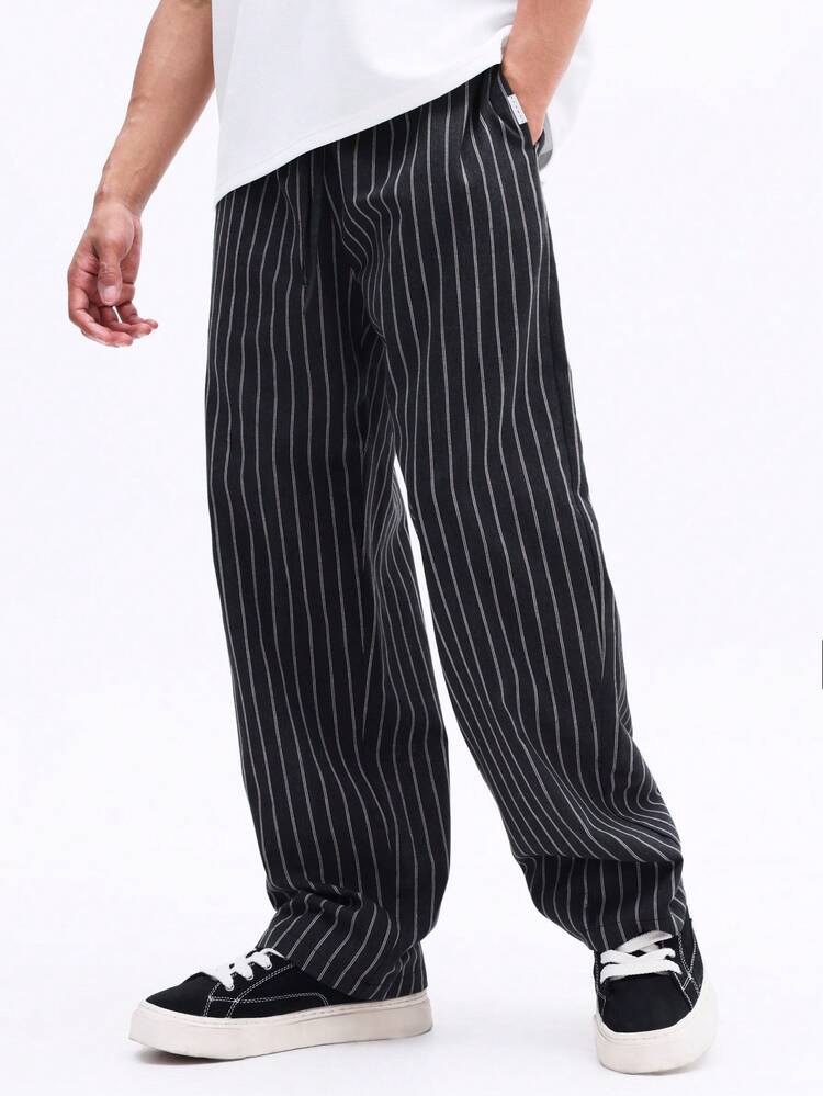 Vertical Pinstripe Wide Leg Pull-On Pants