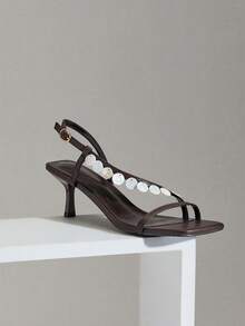 SHUZIA Women's Sexy Metal Chain Kitten Heeled Sandals - Chocolate Brown - View 5