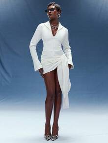 Normani Women's Fashionable Sexy Lace-Up Backless Mini Wrap Dress - White - View 3