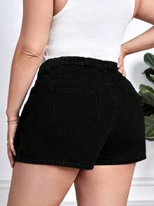 SHEIN CURVE+ Pantaloni gonne in jeans neri taglie forti per donna, non elasticizzati, outfit sexy primaverili - nero - Visualizzare 2