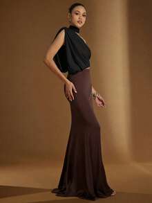 Hauture Women's Sexy One Shoulder Drape Ruched Detail Cut Out Top - Black - View 2