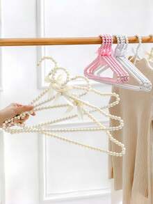 10pcs Set European Style Pearl Hangers With Bow Decor, Essential Furniture For Clothes, Pearl Pants Clips, Pet Clothes And Regular Clothes Storage - Default - View 5