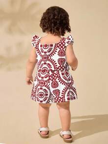 Travachic KIDS Baby Girl & Mom Matching Ditsy Floral Square Neck Ruffled Camisole And Shorts Set, 2pcs, Suitable For Vacation, Outing, Travel,Kids - Red - View 2