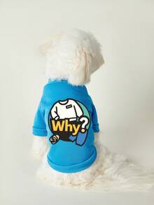 PETSIN 1pc White Small Clothes With Letter Question Mark Print Pet, Blue Thick Warm Pet Clothes Without Hat - Blue - View 6