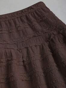 Sweetra French Sweet Ruffle Strap Twist Top & Layered Ruffle Hem A-Line Mini Skirt 2 Pieces Set For Women, Spring/Summer - Brown - View 4