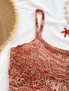 Soleia Women's Hollow Out Camisole Top And Tassel Hem Mini Skirt 2 Pieces Knit Set, Fashionable For Dates And Outings - Multicolor - View 4