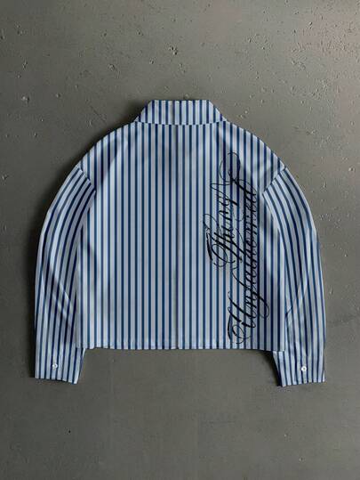 Manfinity ZONE917 Boxy Loose Casual Short Slogan & Graffiti Print Cropped Shirt, Suitable For Summer, Gift For Boyfriend