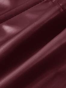 SHEIN MOD Plus Size Women Red Date Night Fishbone Tight Corset Solid PU Leather Tube Top - Burgundy - View 8