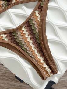 Swim Mod Spring/Summer Knit Jacquard Wireless Camisole Top And Swim Shorts Women's Beachwear Vacation Travel Bikini Set Textured Bikini Brazilian Bikini Set - Coffee Brown - View 5