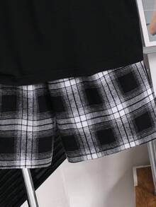 SHEIN 2pcs Baju Santai Kasual Lengan Pendek Katun Motif Kotak-kotak Huruf & Angka untuk Remaja Laki-laki, Cocok untuk Musim Semi & Musim Panas - MultiWarna - View 7