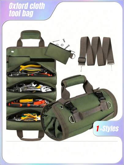 1 pieza Bolsa de herramientas enrollable de CILANO resistente al agua - Tela Oxford impermeable para mecánicos, electricistas, carpinteros y talla grande - Equipo industrial duradero, portátil y elegante con múltiples compartimentos, almacenamiento de herramienta