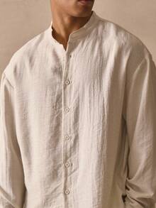 Musero Grandad Collar Long Sleeve Linen Button Through Shirt Basics Top Spring Summer Essentials Beachside - Apricot - View 2