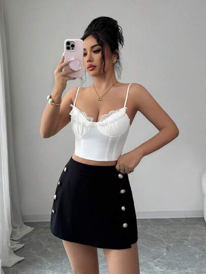 SHEIN Elenzya Elegant Romantic Delicate Button Decor Women's Skorts