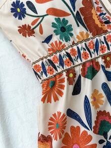 少女热带印花V领无袖休闲度假风连体裤，适合音乐节、旅行、海滩等场合。 - 彩色 - 查看 4