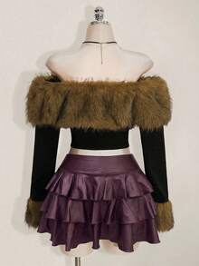 SHEIN ICON Rok Mini Skater Kasual Serbaguna Warna Polos untuk Wanita Ukuran Plus, Cocok untuk Kencan dan Jalan-jalan - Red Violet - View 2