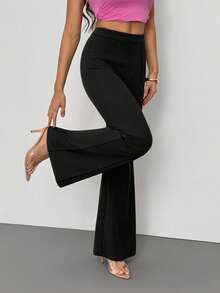 SHEIN Tall 低腰纯色喇叭修身西装裤，适合派对、性感优雅的约会之夜，秋冬季穿着。 - 黑色 - 查看 1