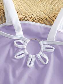 SHEIN Random 1pcs, Send 1pc Baby Girl Cute Black Hollow Flower Decor Romper Swimsuit For Summer - Purple - View 8