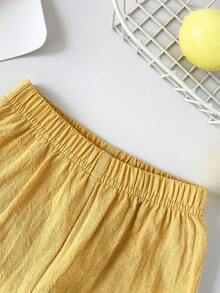 Playful Pals Bộ 2 món cho bé gái, áo không tay và quần dễ thương kiểu thường ngày có nơ. - Màu Mù tạt vàng - Xem 6