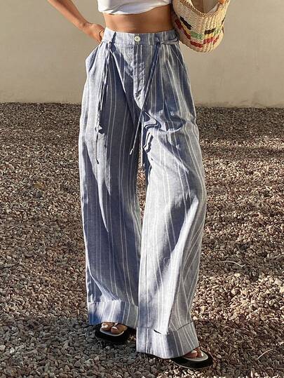 DAZY 女士休闲条纹宽松阔腿裤
