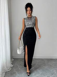 Rafferiza Women's Long Twist Knot Split Hem Dress - Black - View 5