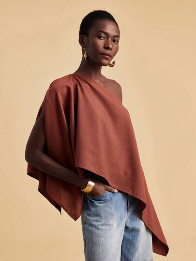 Travachic Women's Casual Asymmetric Solid Color Top, Summer