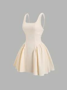 Sweetra American Sexy Backless Tie-Up Bow Ballerina Style Sweet Waist-Cinching Sleeveless Dress - Light Yellow - View 2