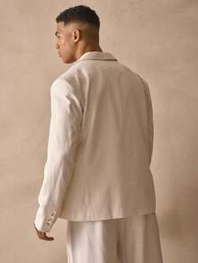 Musero Long Sleeve Lined Revere Collar Linen Blazer Jacket Double Flap Pocket Tailoring Spring Summer Essentials - Apricot - View 4