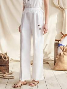 Zovinel Cotton Center Seam Single Pleat Wide Leg White Pants, Versatile And Leg Lengthening, Spring/Summer Vacation,Holiday Outfits - White - View 9