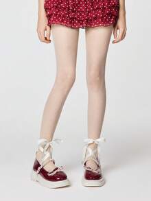ROMWE Kawaii Women's Fashionable Sweet Bow Decor Lace-Up Flats - Red and pink color matching - View 2