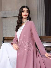 Yasmyna Áo Abaya Ả Rập thanh lịch dành cho nữ, tay dài, đính ngọc trai, thích hợp cho mùa xuân/hè. - Màu tím - Xem 6