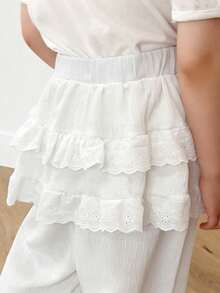 DAZY Young Girls Ruffle Patchwork Pants, 2 In 1 Look - White - View 2