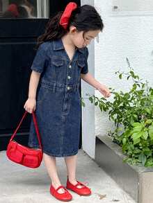 DAZY Girls (Toddler) Short Sleeve Denim Dress - Blue - View 6