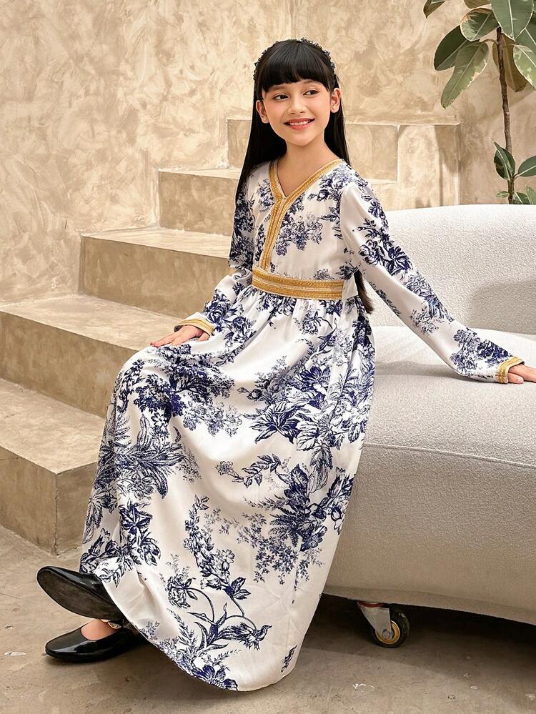Tween Girls Minimalist Print Long Sleeve Dress Summer
