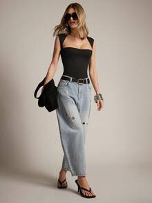 Hauture Women's Square Neck Open Back Bodysuit - Black - View 3