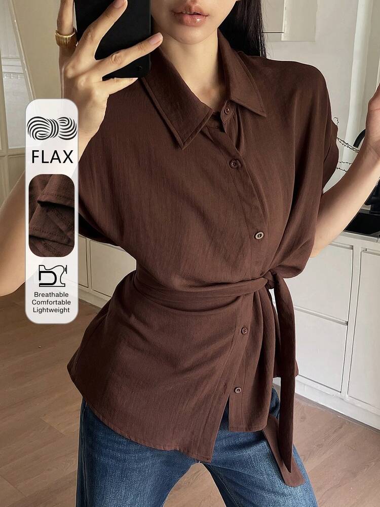 Women's Casual Solid Color Tie-Up Shirt, Summer