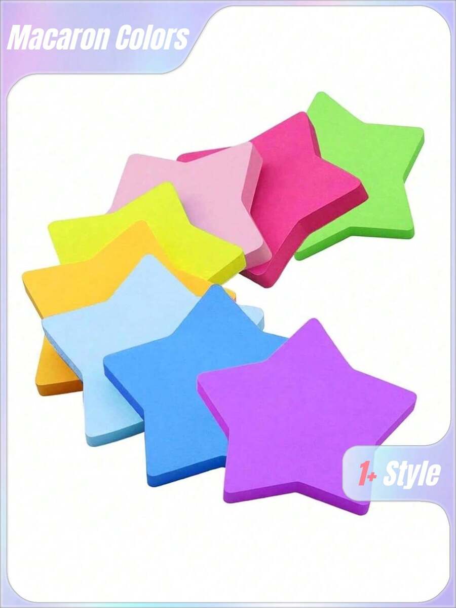 SHEIN 8 Pack Star Shape Sticky Notes, 8 Bright Colorful, 30 Sheets/Pad Self-Adhesive Note Pads