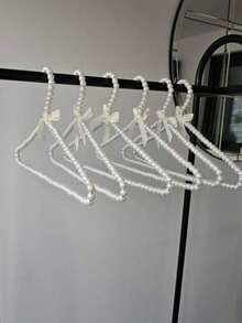 10pcs Set European Style Pearl Hangers With Bow Decor, Essential Furniture For Clothes, Pearl Pants Clips, Pet Clothes And Regular Clothes Storage - Default - View 11