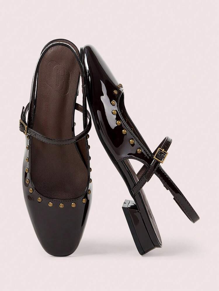 CUCCOO DOLLMOD Women's Fashion Black Patent Leather Mary Jane Low Heel Square Toe Flats For Christmas Spring Shoes