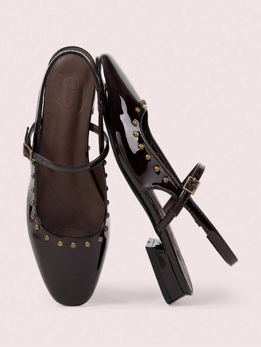 CUCCOO DOLLMOD Women's Fashion Black Patent Leather Mary Jane Low Heel Square Toe Flats For Christmas Spring Shoes - Coffee Brown - View 1